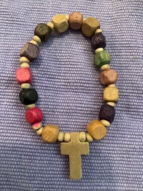Multicolour Wooden Bead Bracelet with Cross Pendant
